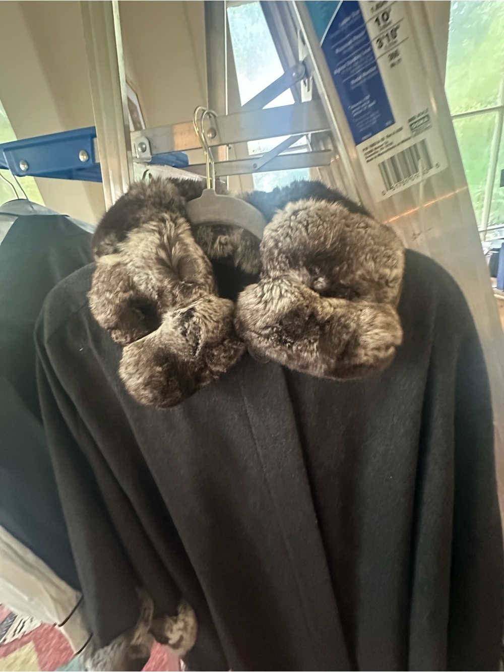 Saks Fifth Avenue gray with chinchilla Fur Collar and trim